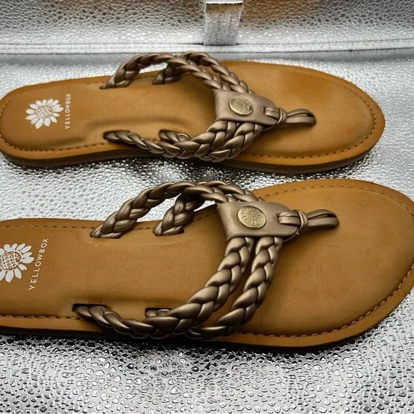 Yellow Box Braided Metallic Bronze Toe-Post Sandals - Picture 4 of 5